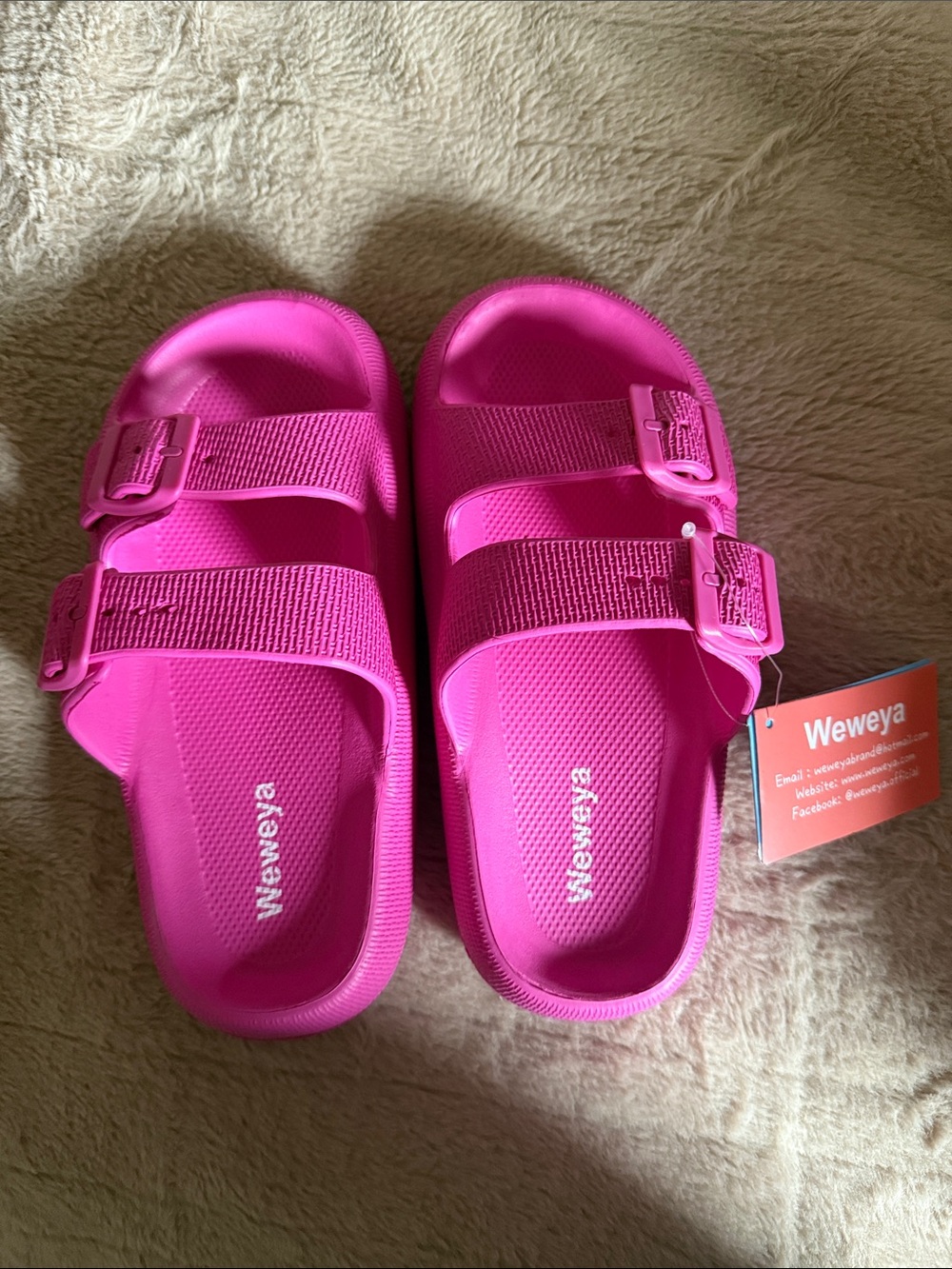 Women's Double-Band Slide Sandals in Hot Pink